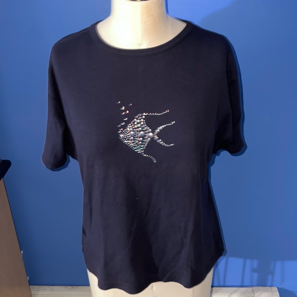 Tara Vanessa Navy Blue Cotton Fish T Shirt S/M